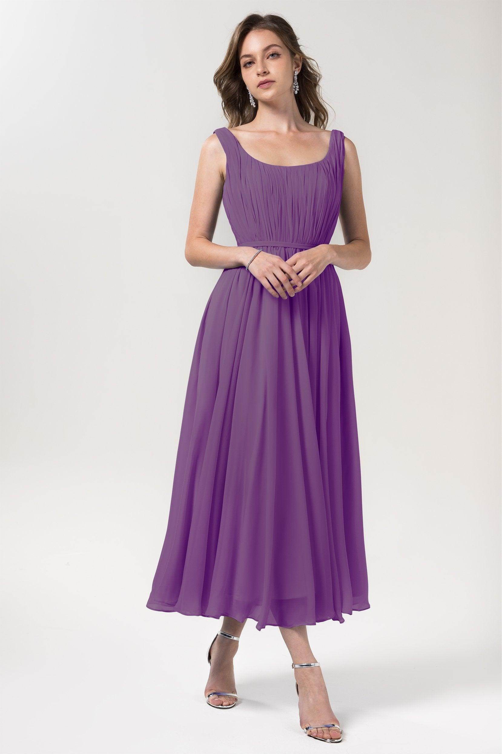 A-Line Tea Length Chiffon Bridesmaid Dress CB0555PS - COCOMELODY